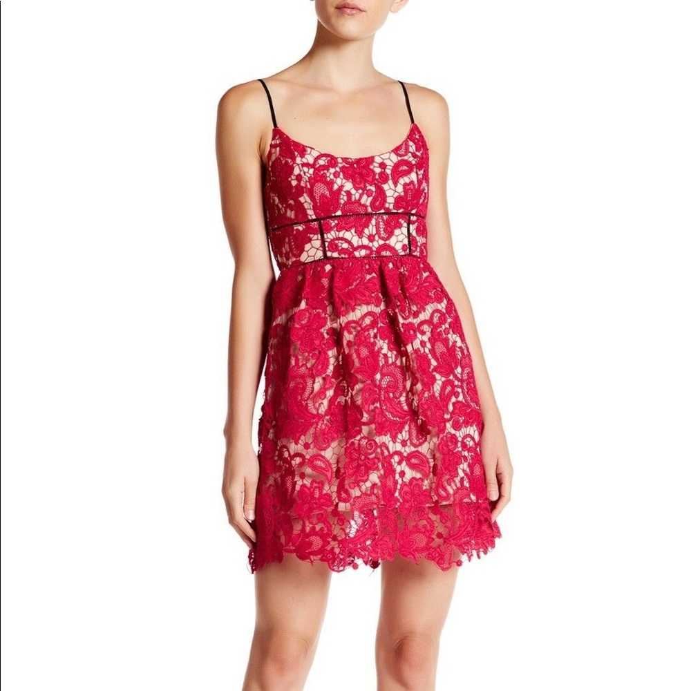 ABS by Allen Schwartz Lace Eyelet Dress Magenta